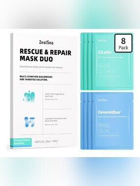 ZealSea Rescue & Repair Mask Duo 8-Pack Cicalix & Ceramidbar Sheet Masks